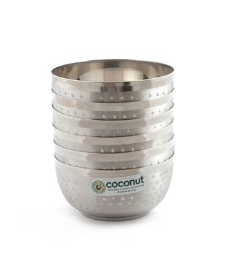 Coconut Stainless Steel Shower Sqaure Apple Bowl/Vati/Katori - Set of 6 (9 cm Diameter) - Capacity -250ML 1