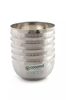 Coconut Stainless Steel Shower Sqaure Apple Bowl/Vati/Katori - Set of 6 (9 cm Diameter) - Capacity -250ML