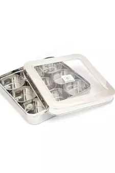 Square Masala Box/Spice Container/C Thru Masala Box with 9 Bowls