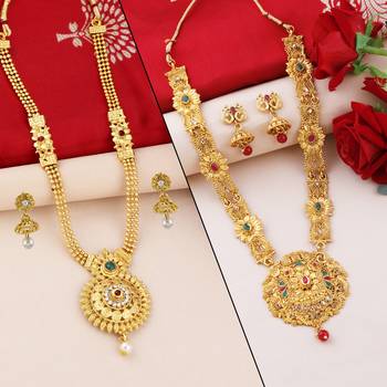 Gold Plated Traditional Designer Necklace Jewellery Set For Women 1