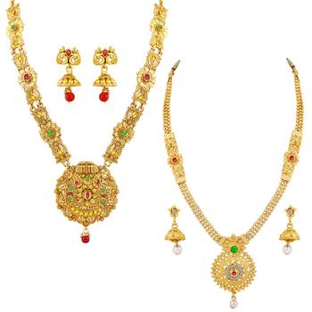 Gold Plated Traditional Designer Necklace Jewellery Set For Women 2