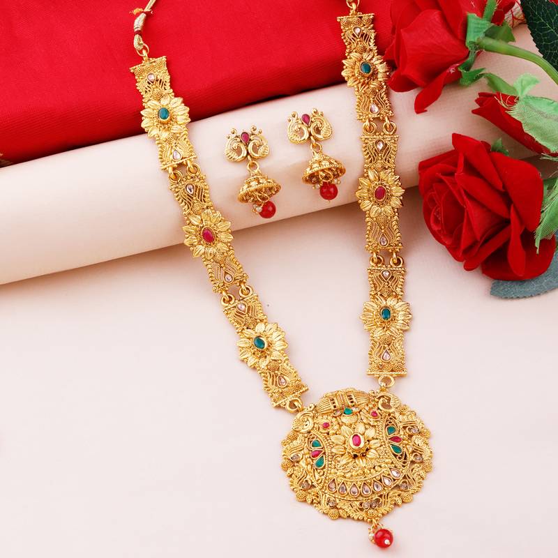 Gold Plated Traditional Designer Necklace Jewellery Set For Women