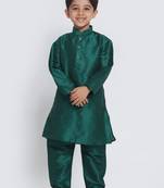 Green Self Design Silk Blend Boys-Kurta-Pyjama
