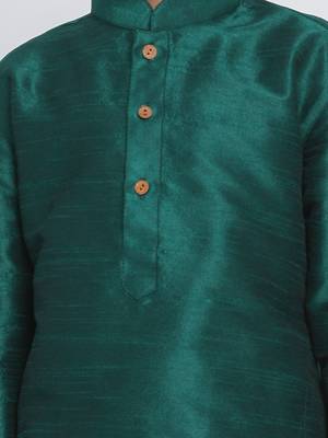 Green Self Design Silk Blend Boys-Kurta-Pyjama 3