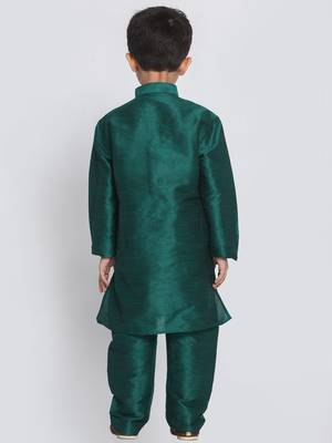 Green Self Design Silk Blend Boys-Kurta-Pyjama 4