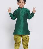 Green self design silk blend boys-dhoti-kurta