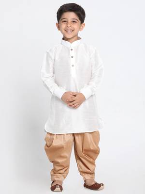White Self Design Silk Blend -Dhoti-Kurta 1