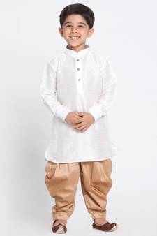 White Self Design Silk Blend Boys-Dhoti-Kurta