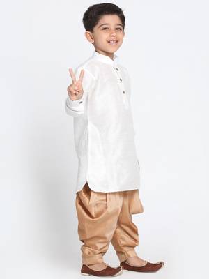 White Self Design Silk Blend -Dhoti-Kurta 2