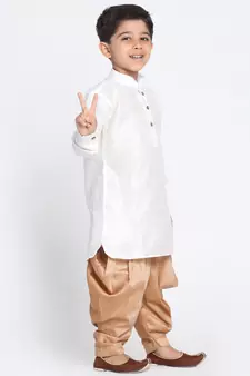 White Self Design Silk Blend -Dhoti-Kurta