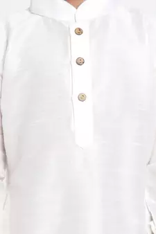 White Self Design Silk Blend -Dhoti-Kurta