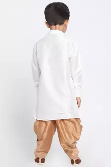 White Self Design Silk Blend -Dhoti-Kurta