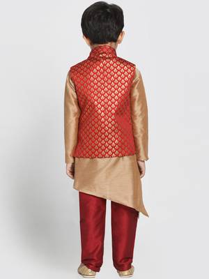 Gold printed silk blend boys-kurta-pyjama 3