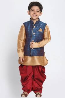 Gold Printed Silk Blend Boys-Dhoti-Kurta
