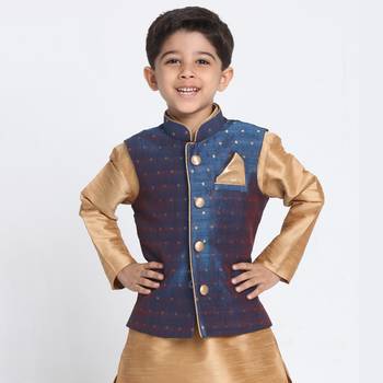 Blue printed silk blend boys-blazer 1
