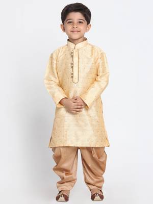 Gold printed silk blend boys-dhoti-kurta 1
