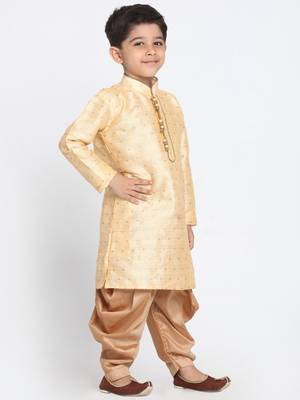 Gold printed silk blend boys-dhoti-kurta 2