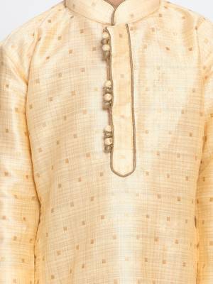 Gold printed silk blend boys-dhoti-kurta 3