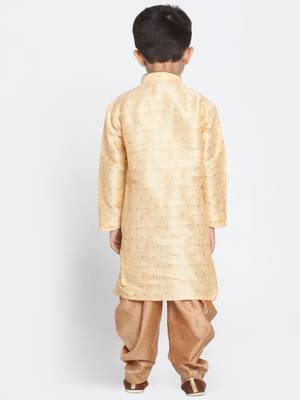 Gold printed silk blend boys-dhoti-kurta 4