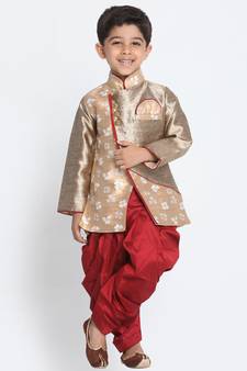 Gold Printed Silk Blend -Dhoti-Kurta