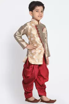 Gold Printed Silk Blend -Dhoti-Kurta