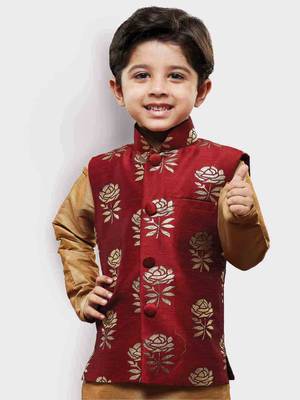 Maroon printed silk blend boys-blazer 1