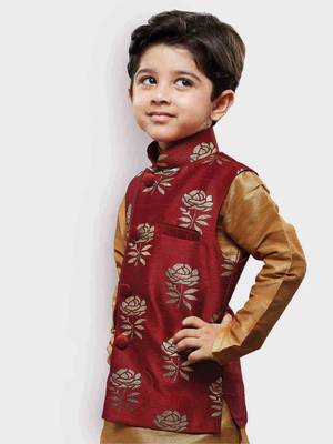 Maroon printed silk blend boys-blazer 2