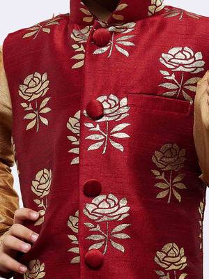 Maroon printed silk blend boys-blazer 3
