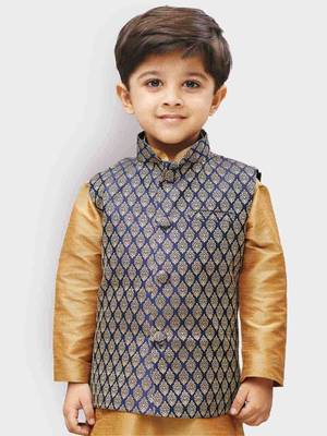 Blue printed silk blend boys-blazer 1