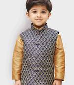Blue printed silk blend boys-blazer