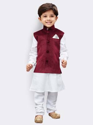 White printed cotton boys-kurta-pyjama 1