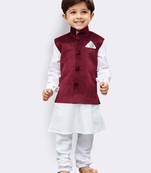 White printed cotton boys-kurta-pyjama