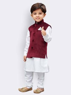 White printed cotton boys-kurta-pyjama 2