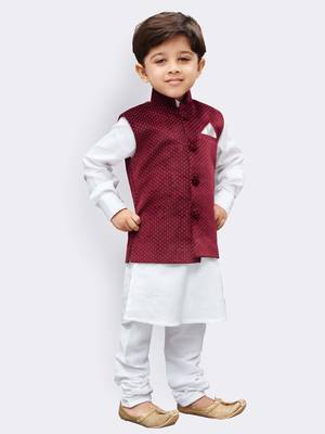 White printed cotton boys-kurta-pyjama 3