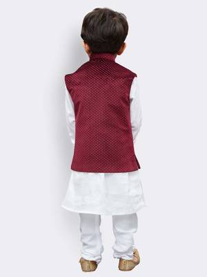 White printed cotton boys-kurta-pyjama 4