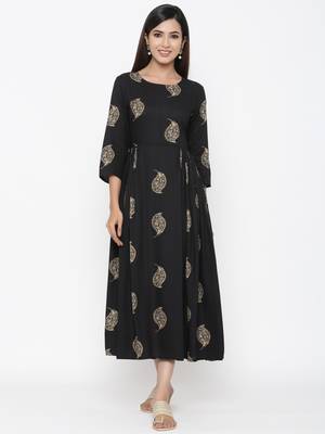 Black printed rayon kurtas-and-kurtis 1
