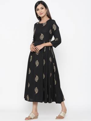 Black printed rayon kurtas-and-kurtis 3