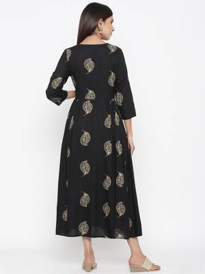 Black printed rayon kurtas-and-kurtis 5