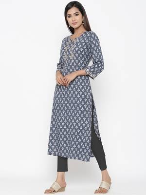 Grey printed rayon kurtas-and-kurtis 2