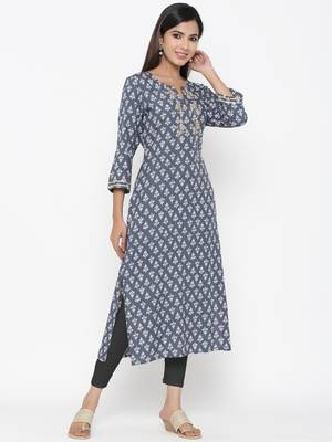 Grey printed rayon kurtas-and-kurtis 3