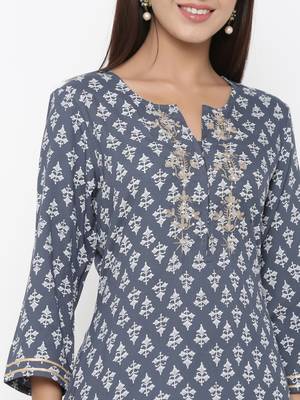 Grey printed rayon kurtas-and-kurtis 5
