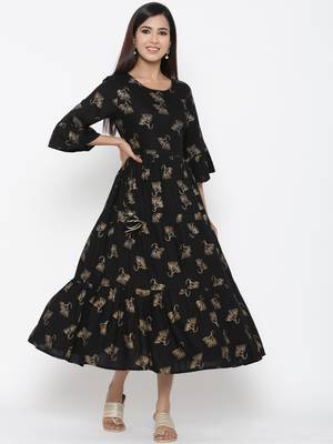 Black printed rayon kurtas-and-kurtis 3