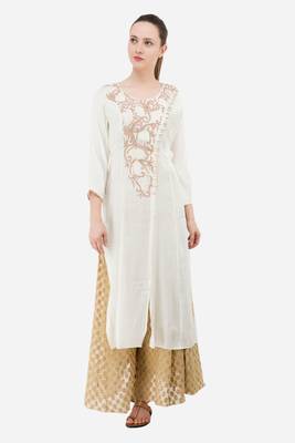 White embroidered georgette cotton-kurtis 1