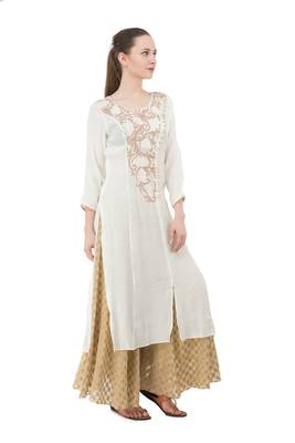 White embroidered georgette cotton-kurtis 3