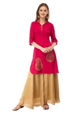 Red embroidered cotton cotton-kurtis 1