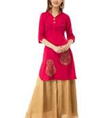 Red embroidered cotton cotton-kurtis
