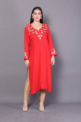 Red embroidered crepe cotton-kurtis 1