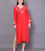 Red embroidered crepe cotton-kurtis