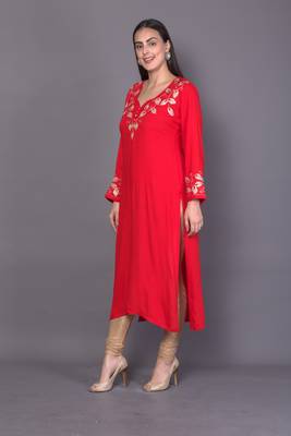 Red embroidered crepe cotton-kurtis 3