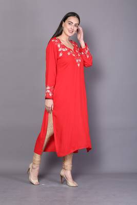 Red embroidered crepe cotton-kurtis 4